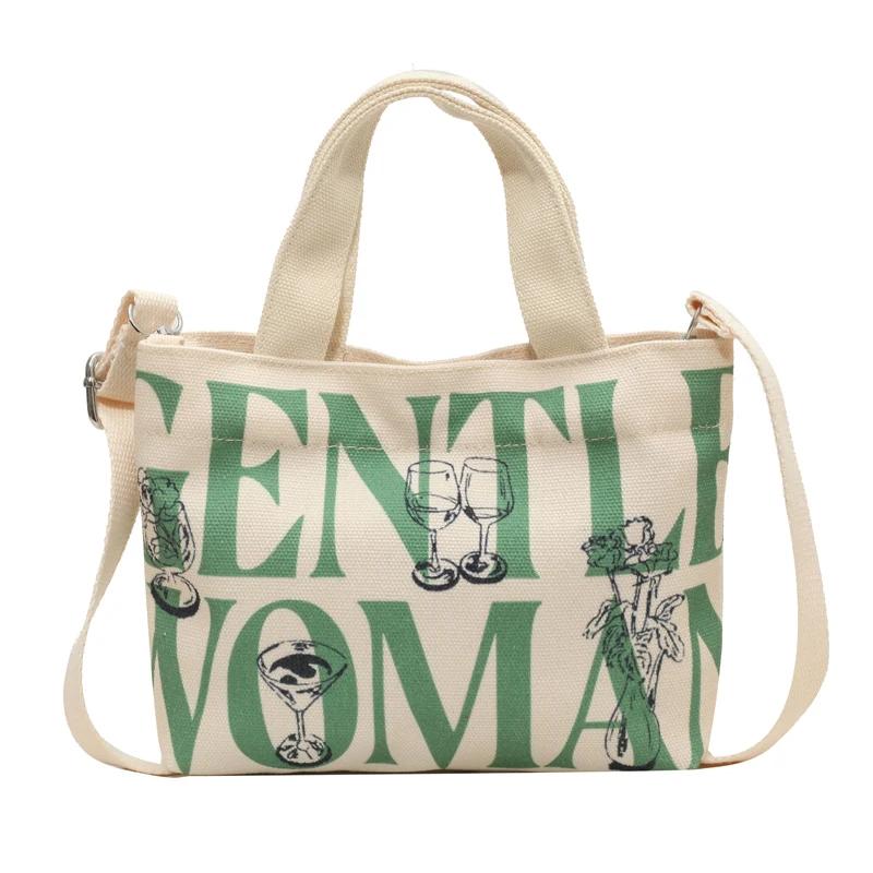 Monochrome bedruckte Umhängetasche aus Canvas mit Gewinde für Damen, lässige, schlichte Tragetasche, Umhängetasche