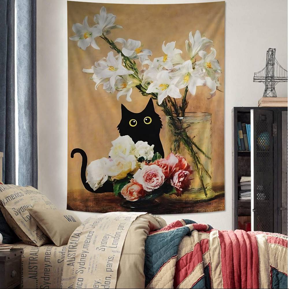 Black Cat Van Gogh Hippie Wall Hanging Tapestries Bohemian Wall Tapestries Mandala INS Home Decor
