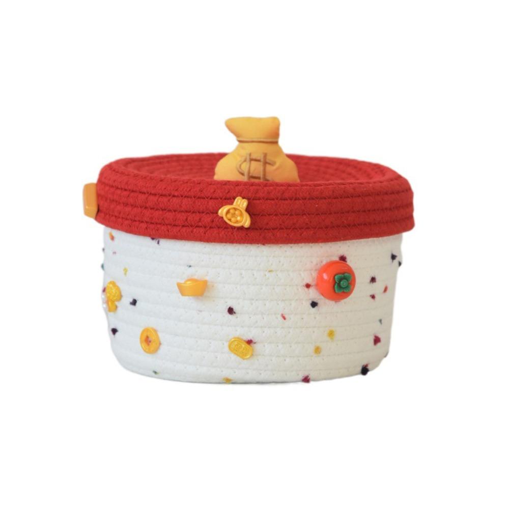 

Cartoon Desktop Storage Box Handmade Cotton Rope Basket for Cosmetics Snack Toys белый