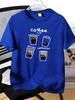 Unisex Round Neck Cotton Tee Funny Coffee Cup Black Cat Graphic Short Sleeve Summer Trendy Daily Casual Loose Fit Streetwear Top