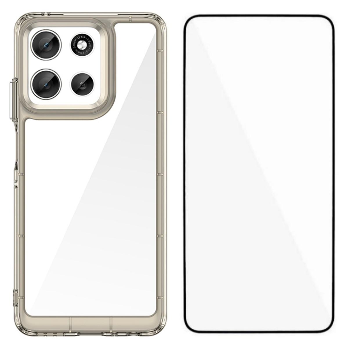 

For Motorola Moto G56 5G Phone Case WANLONFENG XC Series TPU Acrylic Cover with Tempered Glass (Big Lens Hole) Transparent Grey