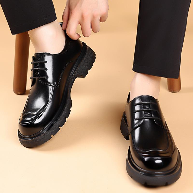 Retro Cowhide Platform Business Men's Dress Shoes Spring Autumn Soft-soled Man Wedding Shoes Genuine Leather Derby Shoes