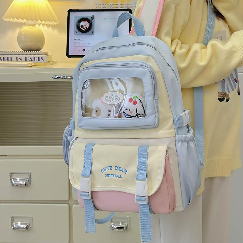 Girls Backpack Junior High School Student Backpack Color Contrast Student Schoolbag