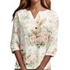 Women's Fashion Casual Easter Printed V-neck Short Sleeve Decorative Button Seven Sleeve T-shirt Top