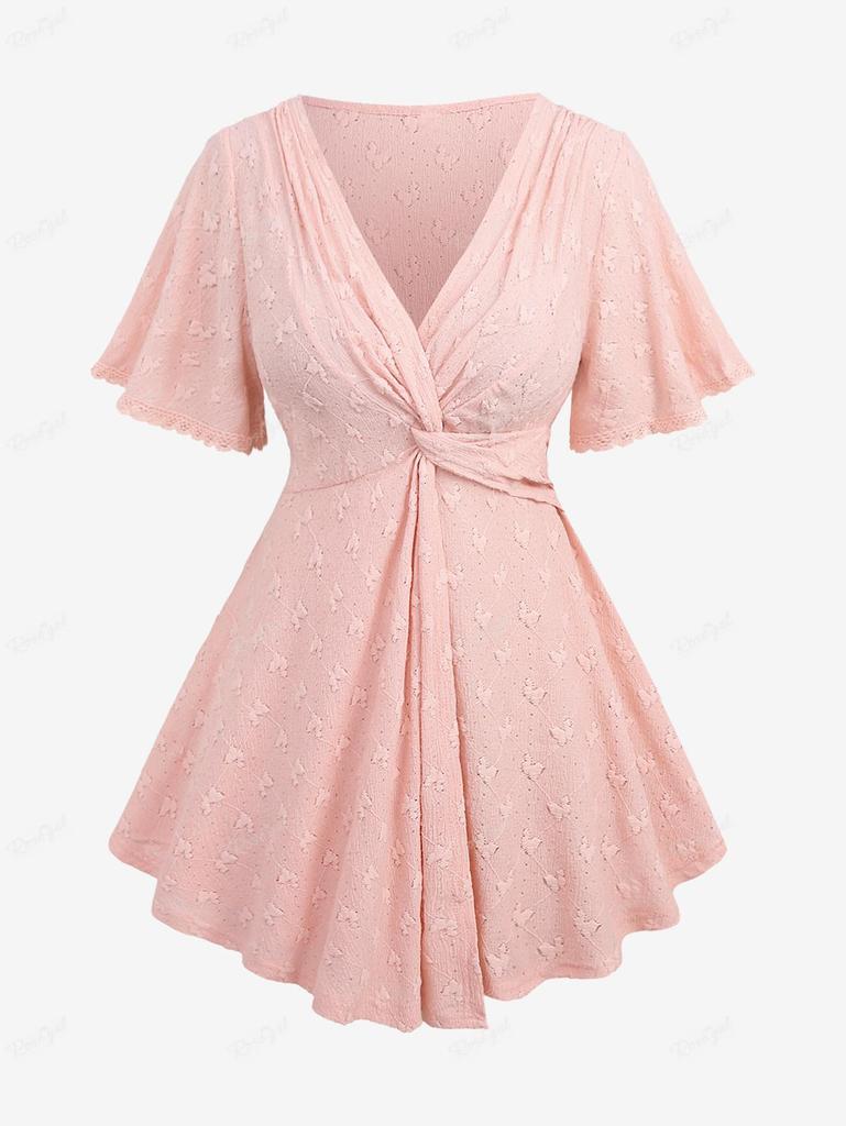 Rosegal Übergröße, Spitzenbesatz, gedreht, Schmetterlingsstickerei, Häkel-Optik, ausgehöhlt, strukturiertes Oberteil