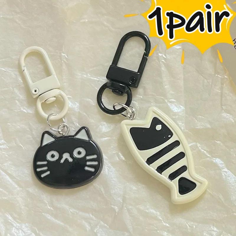 

1pair Cute Little Cat Keychain Creative Fish Kitten Resin Cartoon Pendent Fashion Bag Accessories for Couple Gift Car Key Chains