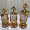 Gold Plated Jewelry Cosmetic Cotton Swab Box Candle Jar Glass Candy Nut Openwork Flower Arrangement Vase Home Ornament