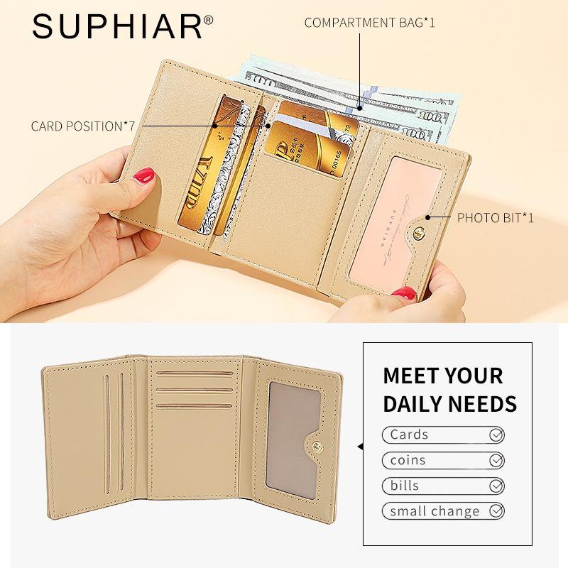 Simple Card Bag, Mirror Surface, Advanced Photosensitive Glue, Small Three-fold, Ultra-thin Wallet, Large Capacity Pu Wallet, Student Women's Model.