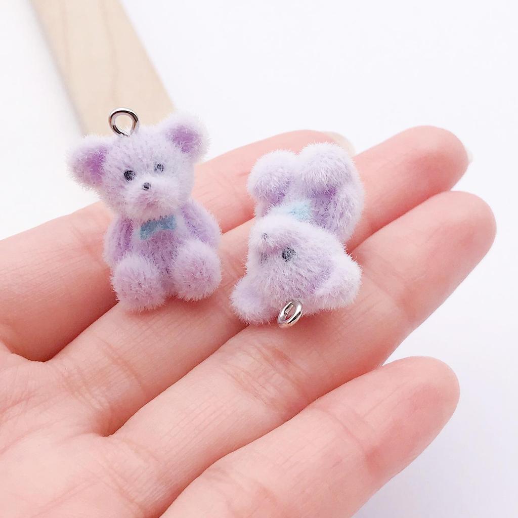 Flocked Resin Bear Pendant Figurine - Cute Accessory for Phone Chain, Keychain, or Backpack.
