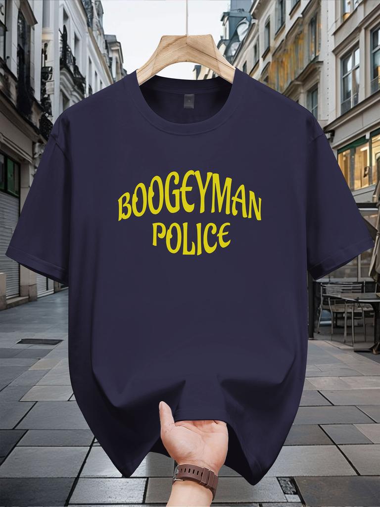 T-shirt with BOOGIEMAN POLICE Graphic Print - Navy Blue Casual Summer Tee