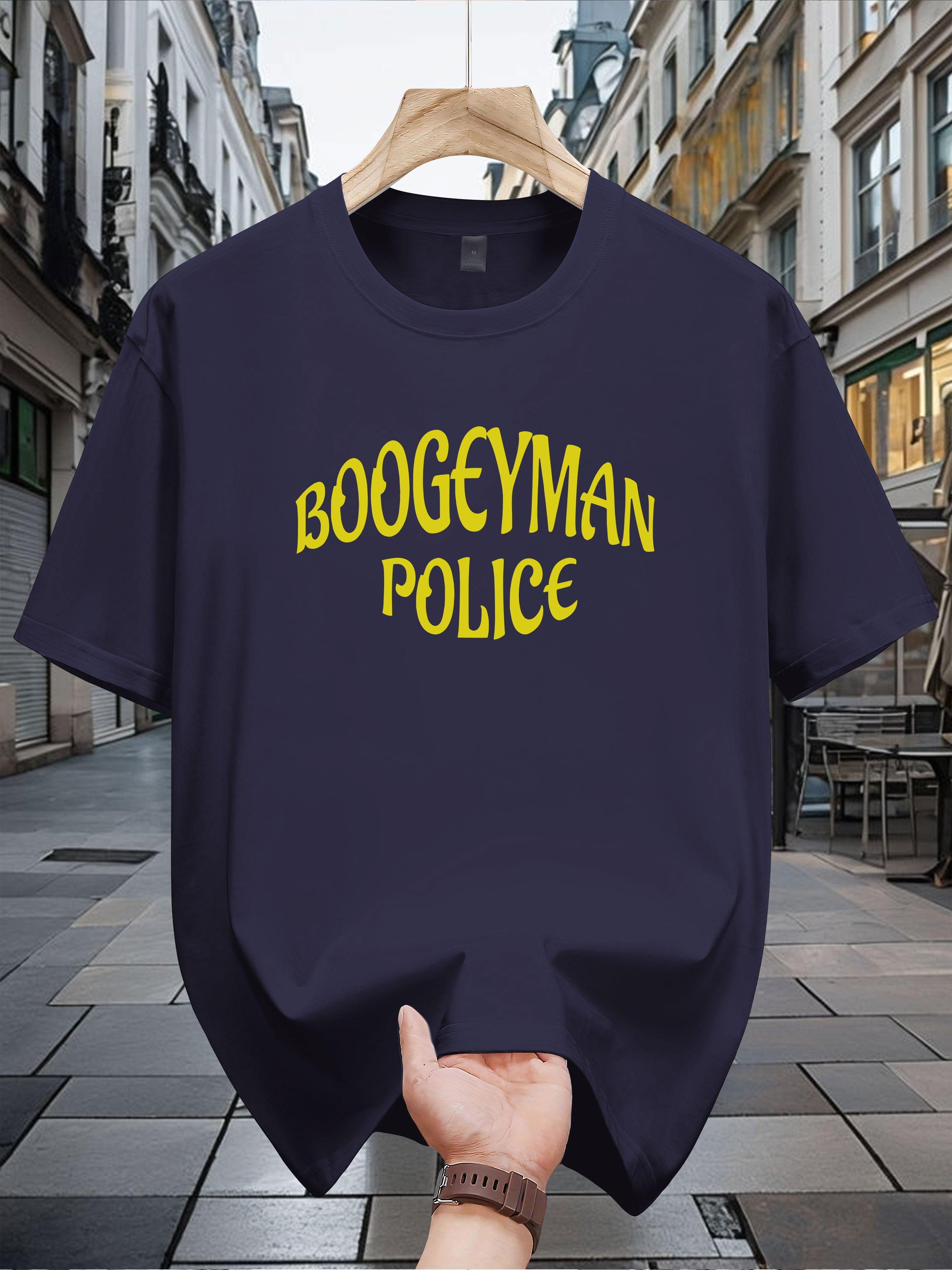 T-shirt with BOOGIEMAN POLICE Graphic Print - Navy Blue Casual Summer Tee XXL