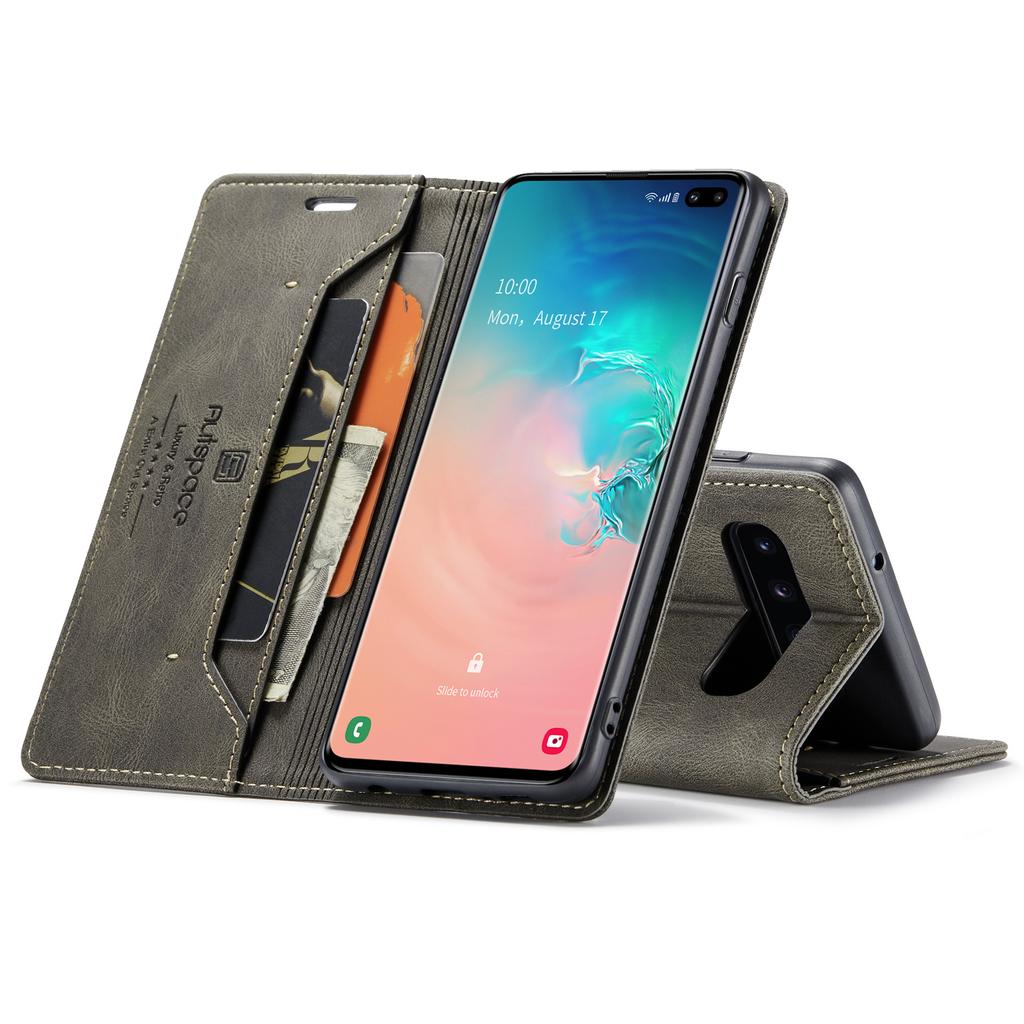 Premium Vintage Leather Wallet Case for Samsung Galaxy S10 / S10+ / S10 Plus - Flip Cover with Card Slots, Shockproof Retro Style (4 Colors)
