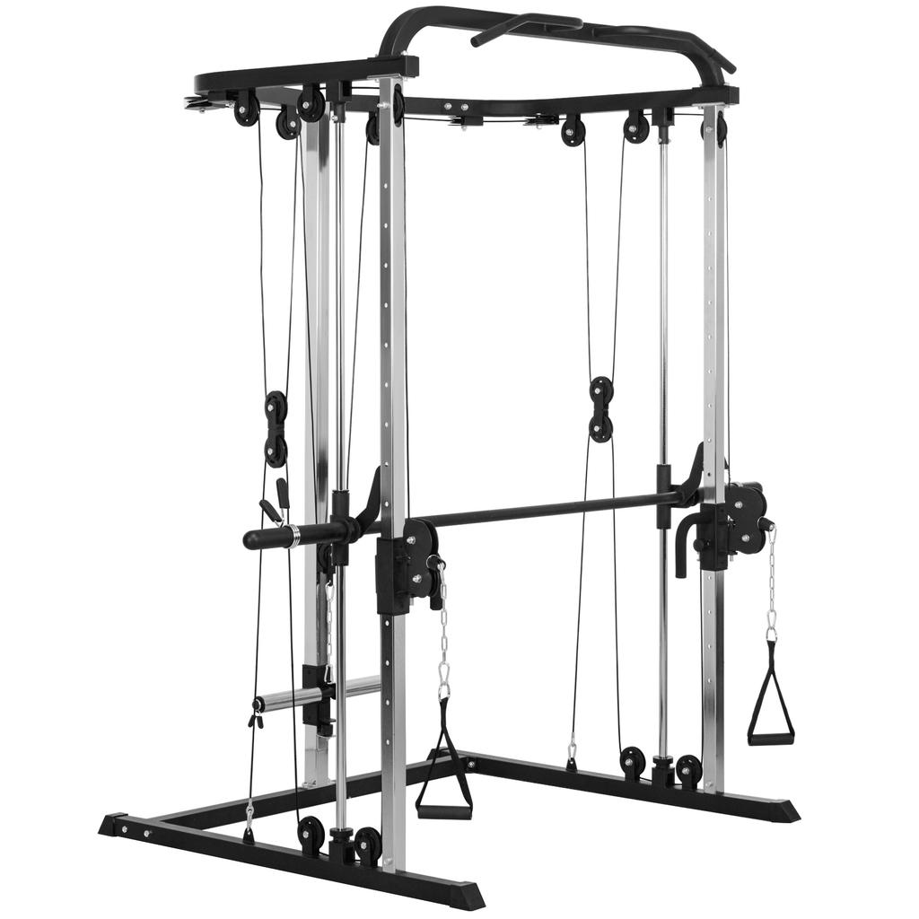 Weight Training Station Cable Pull Station Squat Rack Cable Cross-Over Bar 210 X 132 X 225 Cm Black