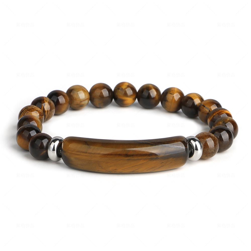 European and American Style Pink Crystal Agate and Tiger Eye Stretch Bracelet