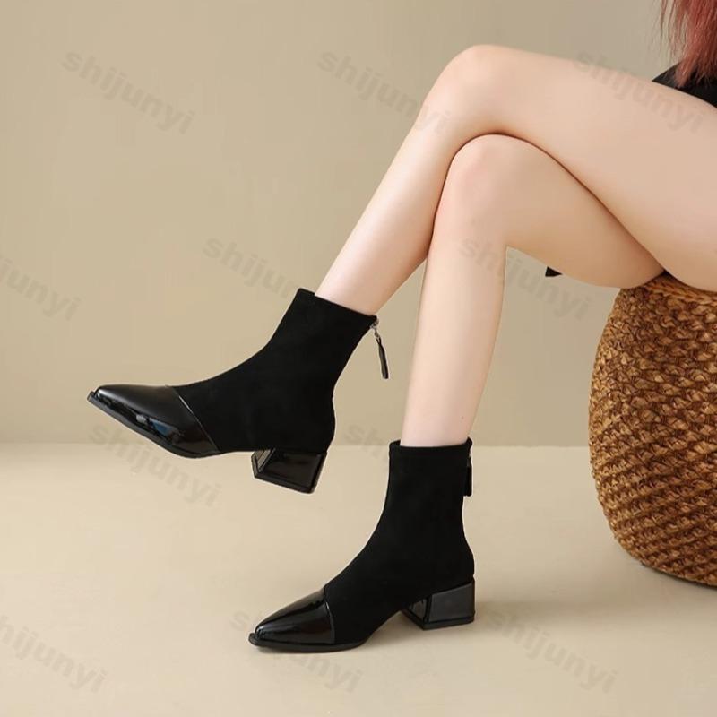 Fashion Fashion Retro Pointed Head Casual Suede Short Boots for Women 2025 Autumn Comfortable Versatile Square Heel Elegant Ankle Boots