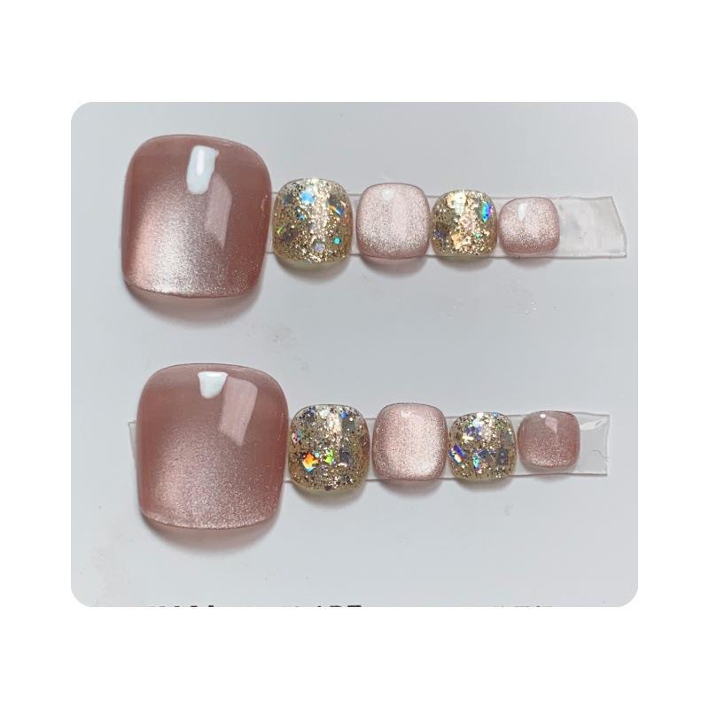 Wearable Cat Eye Glitter Toenail Tips - Removable Adhesive Nail Stickers
