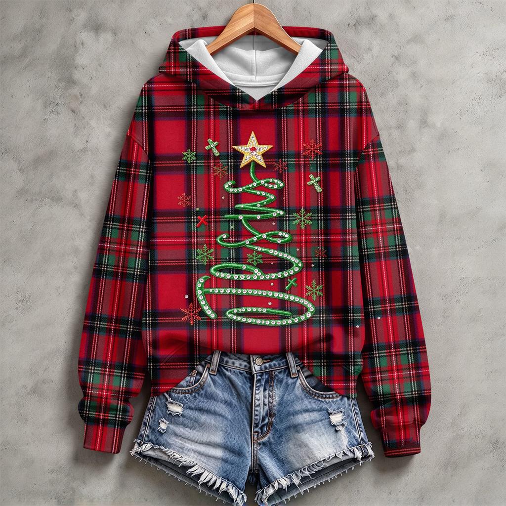 Women's Fashion Casual Long Sleeve Christmas Print Hoodie Sweatshirt for Holiday Wear