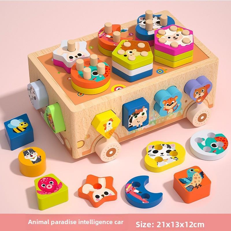 Wooden Animal Montessori Dessert Truck Building Blocks Kids Toys Educational