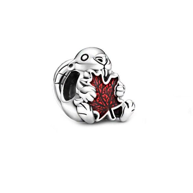 Caja de regalo de corazón rojo con cuentas de plata de ley 925 auténtica, abalorios de Papá Noel aptos para pulseras de moda originales, regalo de joyería Diy para mujer