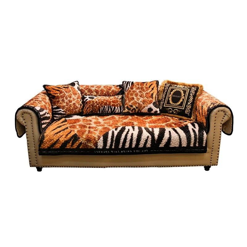 Sofa Cover Modern Light Luxury Tiger Print Sofa Cushions New Style Wintertime Anti-cat Scratch Cover Plush Animal Pattern