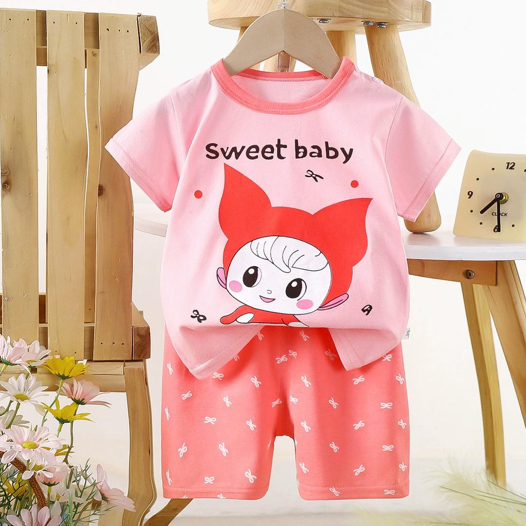 Set di Abbigliamento Estivo per Bambini Set T-shirt a Maniche Corte con Stampa di Animali Cartoni Animati Pantaloncini 2 Pezzi per Bambini e Bambine Morbido Cotone Abbigliamento Casual Quotidiano per Bambini