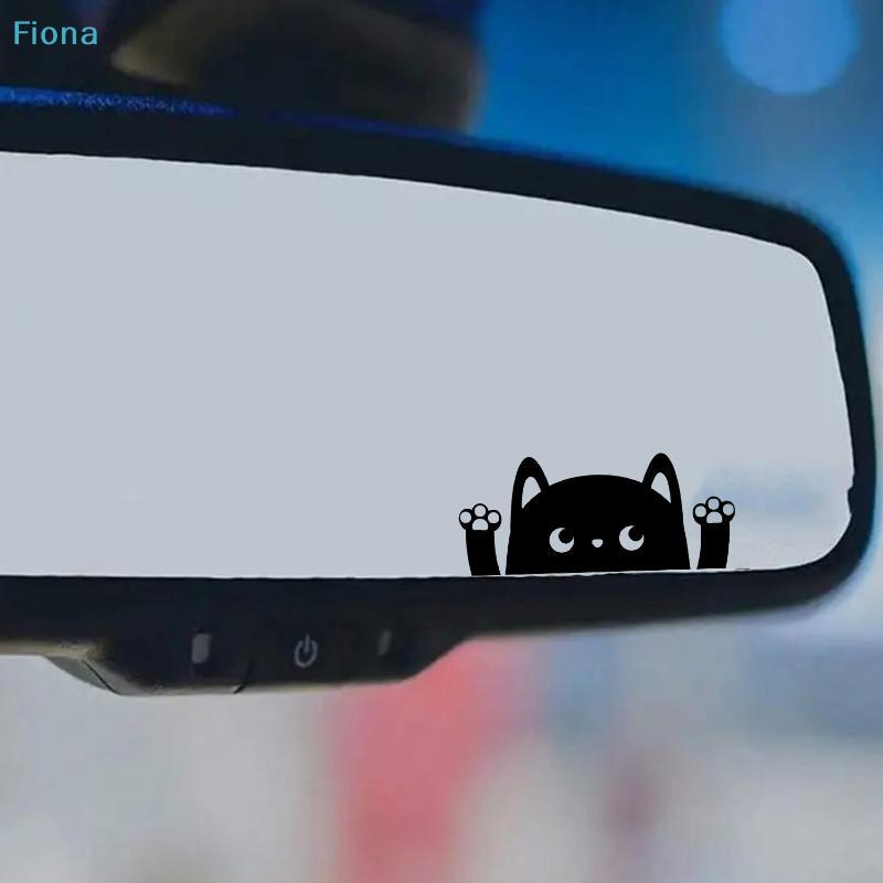 Cute Peeking Cat Rearview Mirror Decal,Black Cat Vinyl Sticker for Car Interior,Waterproof Auto Accessory