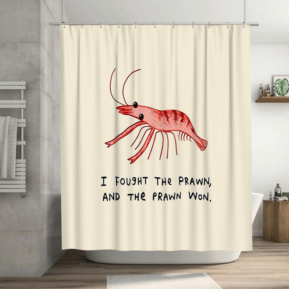 Shrimp Bathroom Decor Ocean Theme Shower Curtain Sea Life Coastal Decor Waterproof Fabric Washable Shower Liner Home Decor