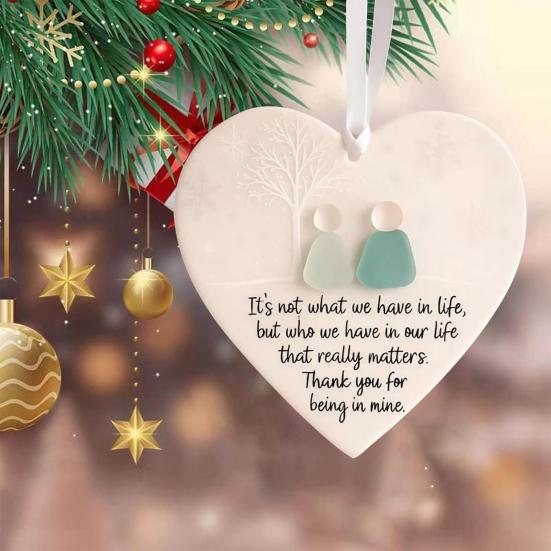 Heart-Shaped Sea Glass Friendship Decor Heart Keepsake Christmas Ornament for Xmas Tree Hanging Sea Glass Art for Best Friends