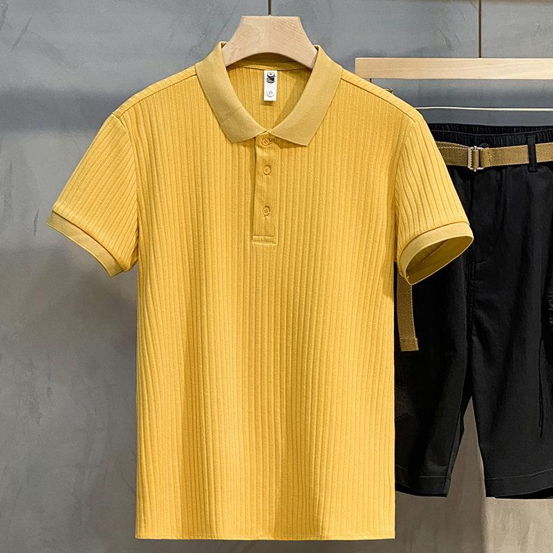 2023 Trendy Mercerized Knitted Polo Shirt – Striped, Short-Sleeved, Lapel Men's Summer Top