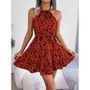 Women's Halter Neck Ruffle Hem Mini Dress Sleeveless Fit and Flare Summer Dress