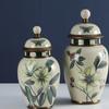 Candy Tea Cans Flower Arrangement Household Sealed Storage Cans Chinese Ceramic Vase with Lid Home Decorations Desktop Ornaments