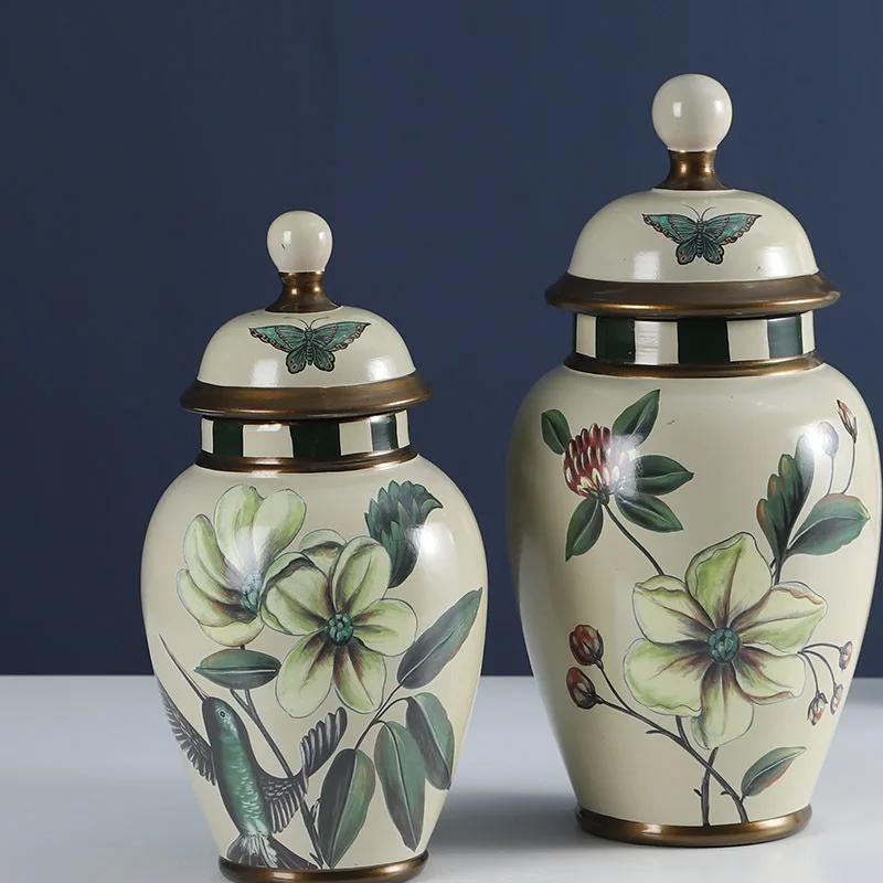 Candy Tea Cans Flower Arrangement Household Sealed Storage Cans Chinese Ceramic Vase with Lid Home Decorations Desktop Ornaments