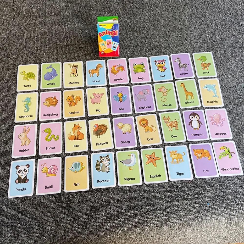36 Cards/Box English Cognitive Card Animal Shape Fruit Color English Words for Baby Early Learning Educational Toy