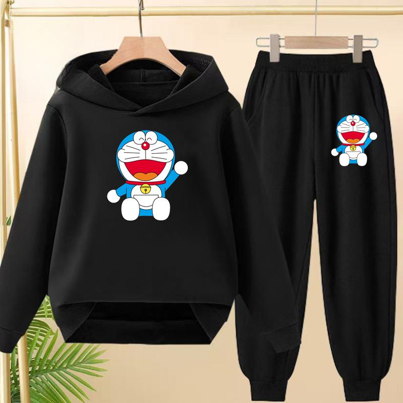 Set Felpa Invernale Calda per Bambini Doraemon, Maglia Lunga con Cappuccio Sportiva Casual e Pantaloni Lunghi Adatti a Bambini e Bambine dai 3 ai 12 Anni