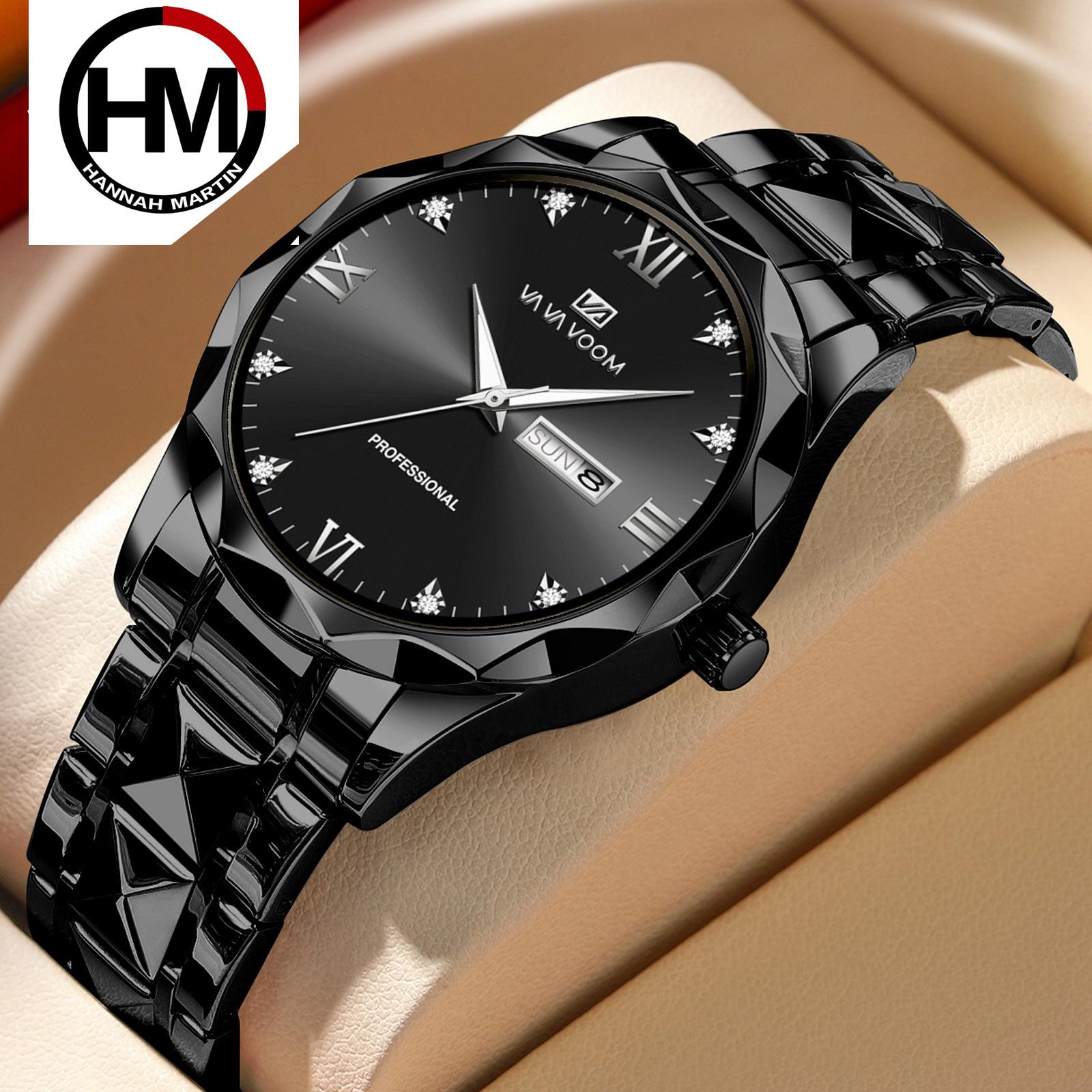 

Водонепроницаемые модные крутые мужские часы с заклепками, инкрустированные бриллиантами, мужские часы, светящийся хронограф, календарь, многофункциональные кварцевые мужские часы