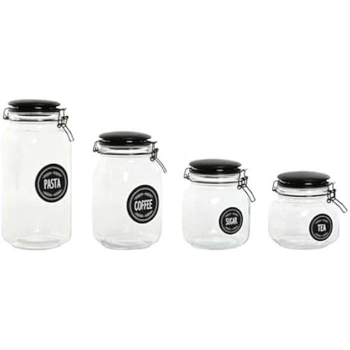 Pots - HOME ESPRIT - Lot De 4 - Métal Et Verre - Noir - 2 L - 11,4 X 11,4 X 26,7 Cm
