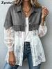Fashion Denim Patchwork Short Sleeve Lace Top Colorful Design Women Spring Summer New Arrivals