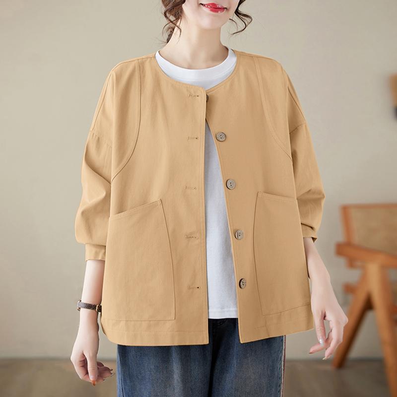 

ZANZEA Женская модная куртка с круглым вырезом и длинными рукавами, однотонная 4XL хаки