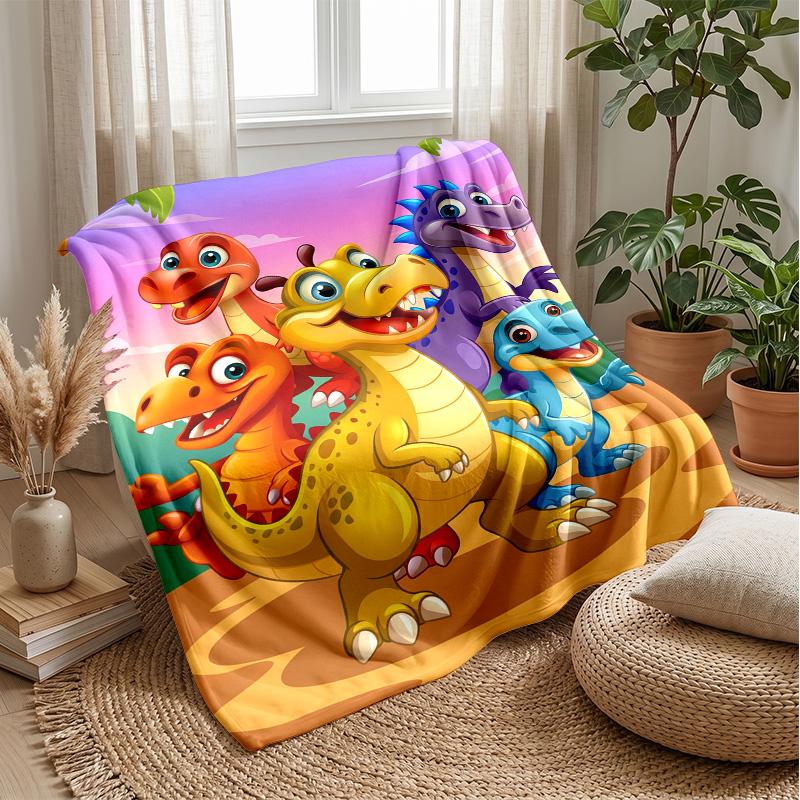Dinosaur Garden Parade Blanket Personalized Name Flannel Blanket Soft Cozy Plush Throw for Sofa Bed Lightweight Home Decor