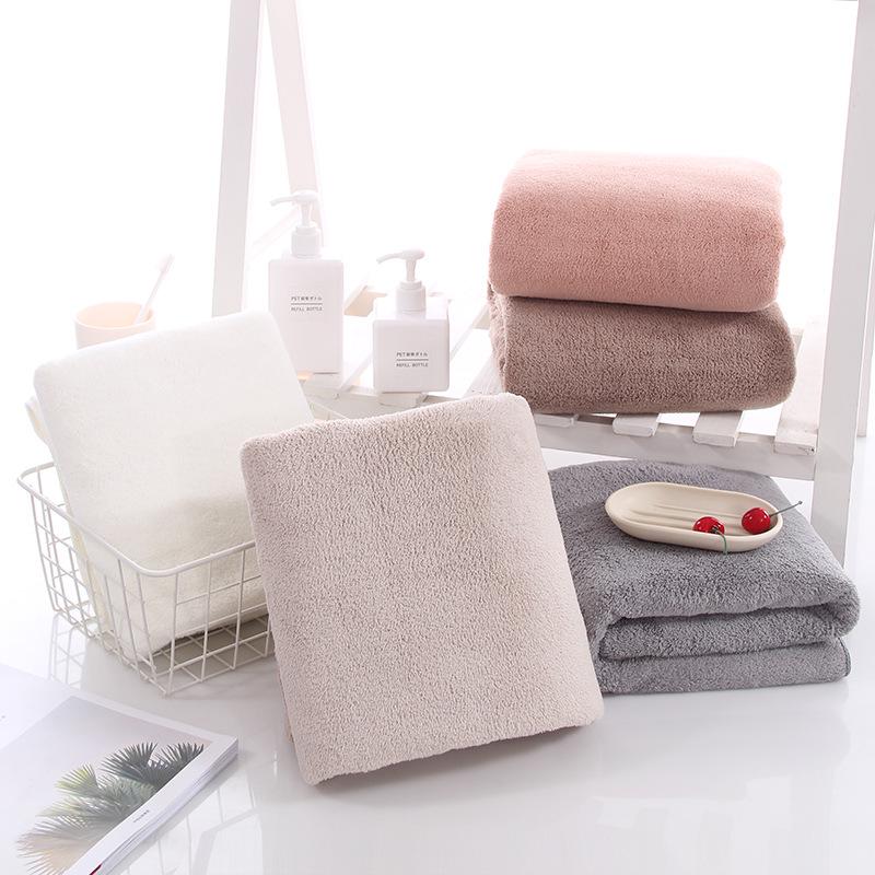 Solid Color High-Density Coral Fleece Bath Towel - Thick, Absorbent, Non-Shedding 