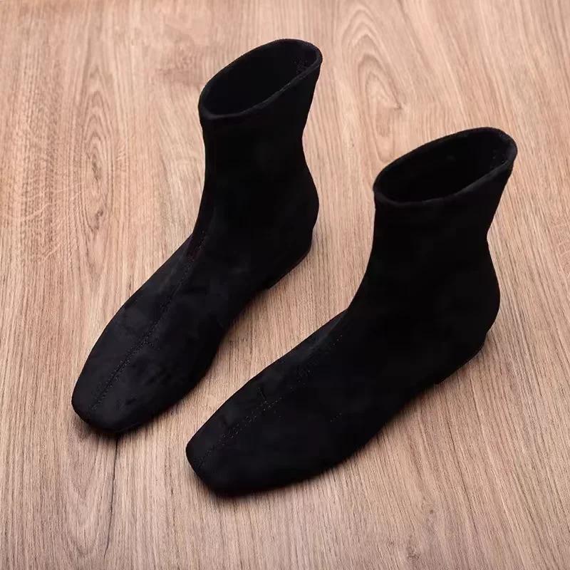 Flats Ankle Boots Suede Warm Women Shoes Winter Brand Square Toe Casual Chelsea 2025 Trend Low Heels Snow Boots Mujer Zapatos