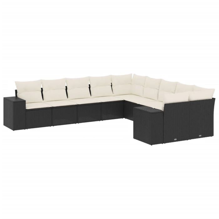 VidaXL Salon de Jardin avec Coussins 10 pcs, Canapés de Terrasse, Ensemble de Meubles de Patio, Mobilier d'Extérieur, Noir 3223105