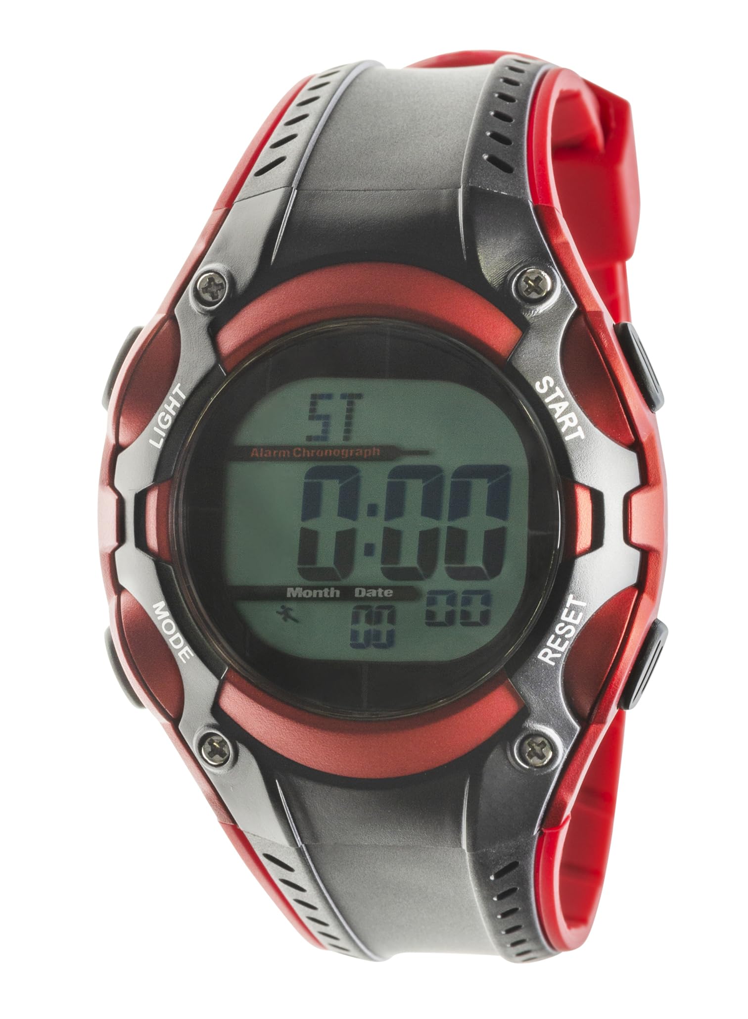 CREPHA Digital Solar Urethane 5 ATM Water Perfect for Everyday and Studying Men s Watch, Radio-Controlled Powered, Backlight, Strap, Resistance, Red,