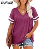 Sommer T-skjorte for kvinner V-hals Kortermet Farge Patchwork T-skjorte Løse uformelle topper