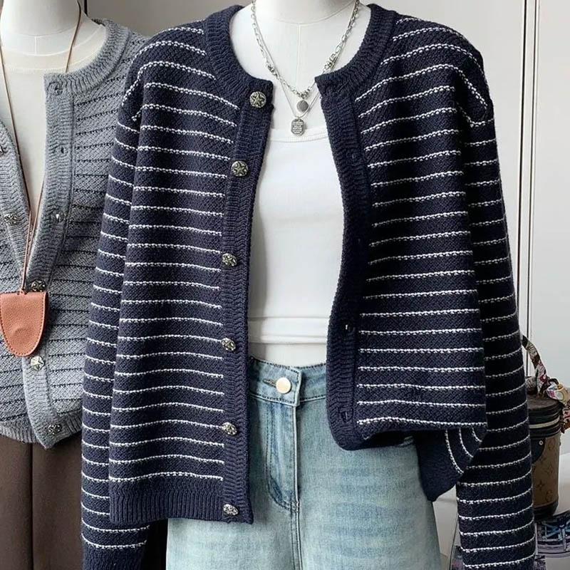 

Свитера Пальто Кардиган для Женщин Осень Зима Большой Размер Винтажный Свободный Длинный Рукав Вязаный Кардиган Свитера Куртка XXXL темно-синий