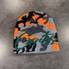 American Vintage Letter Camo Knit Beanie Winter Warm Streetwear Men Women