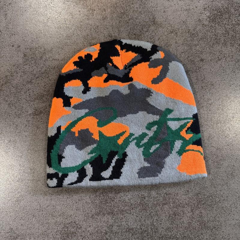 American Vintage Letter Camo Knit Beanie Winter Warm Streetwear Men Women