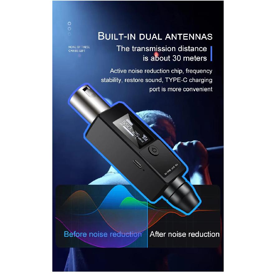 M-ONE UHF Microphones DSP Wired To Wireless System XLR Transmitter Receiver Signal Adapter For Dynamic 48v Condenser Microphone