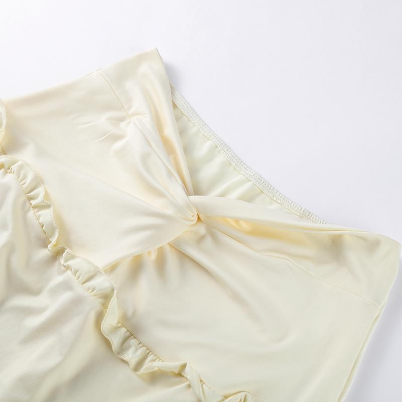 Ruched Elegant 2 Piece Set Women Halter Backless Camisole+Ruffles Loose Skirts Vacation Fashion Trend Classic Outfits