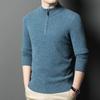 Men's Wool Zipper Half-High Collar Thick Versatile Sweater, Autumn/Winter 100% Pure Wool Knitwear